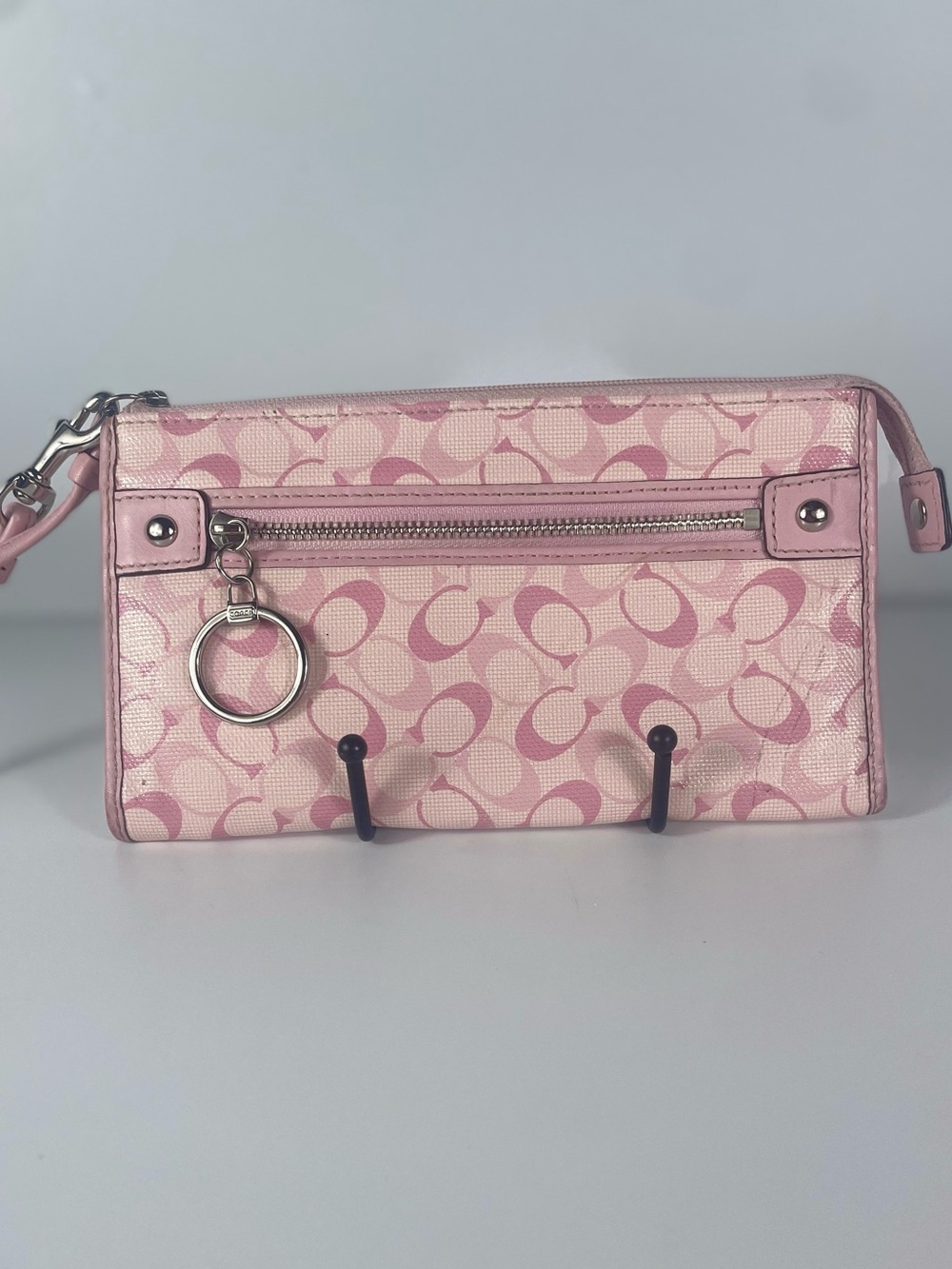 Coach Chelsea Signature Pink Coated Canvas Wristlet Y2K